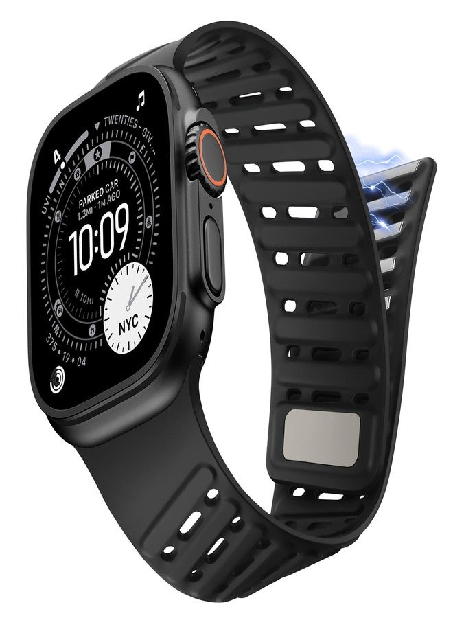 Tasikar Clip Magnetic Bands Compatible with Apple Watch 49mm 46mm 45mm 44mm 42mm Silicone Waterproof Breathable Loop Strap for iWatch Ultra1/2/3 SE Series 11 10 9 8 7 6 5 4 3 2 1, Black - Image 2