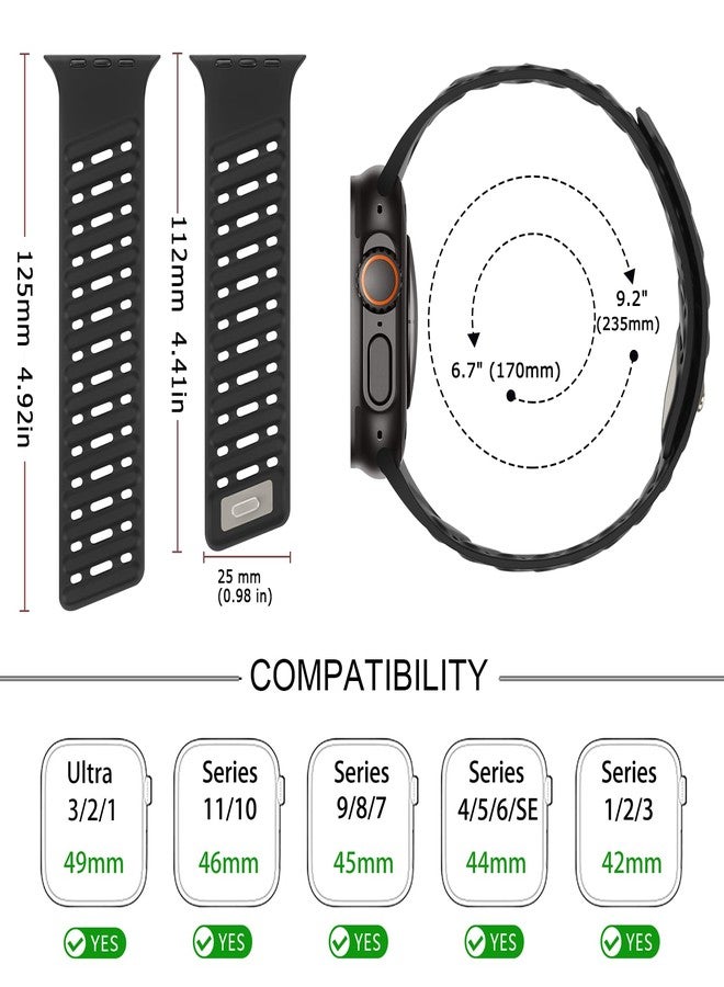 Tasikar Clip Magnetic Bands Compatible with Apple Watch 49mm 46mm 45mm 44mm 42mm Silicone Waterproof Breathable Loop Strap for iWatch Ultra1/2/3 SE Series 11 10 9 8 7 6 5 4 3 2 1, Black - Image 3