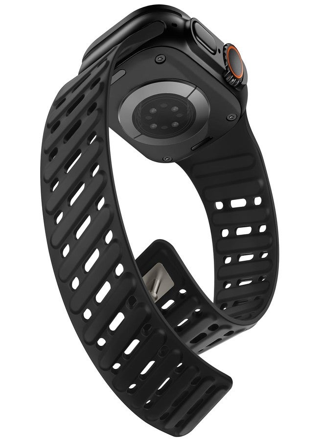 Tasikar Clip Magnetic Bands Compatible with Apple Watch 49mm 46mm 45mm 44mm 42mm Silicone Waterproof Breathable Loop Strap for iWatch Ultra1/2/3 SE Series 11 10 9 8 7 6 5 4 3 2 1, Black - Image 1