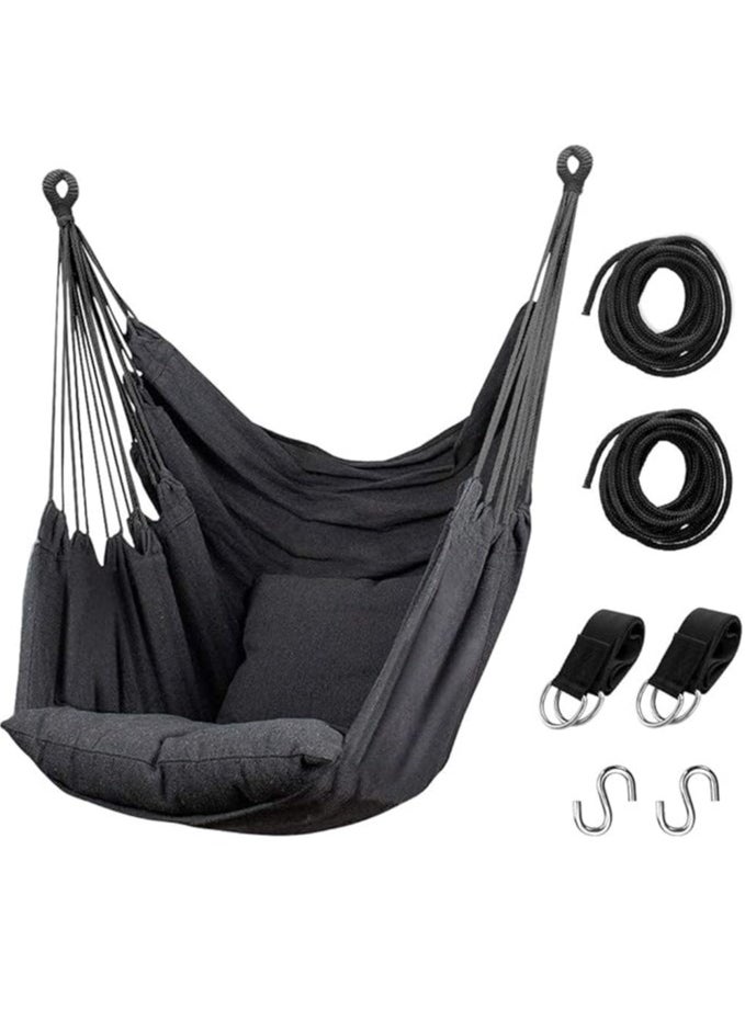 Arabest Hammock Chair Hanging Rope Swing, Max 300 Lbs Hanging Chair with Pocket & Durability Perfect for Outdoor, Home, Bedroom, Patio, Yard (Black)  - Image 1