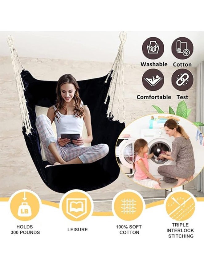 Arabest Hammock Chair Hanging Rope Swing, Max 300 Lbs Hanging Chair with Pocket & Durability Perfect for Outdoor, Home, Bedroom, Patio, Yard (Black)  - Image 4