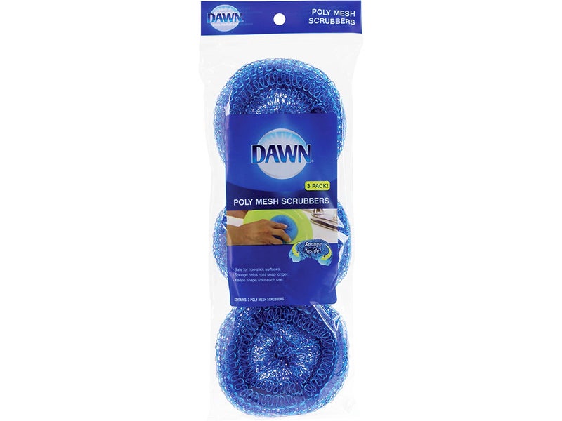 Dawn Non-Scratch Poly Mesh Round Scrubber Sponges, Blue (Pack of 3)