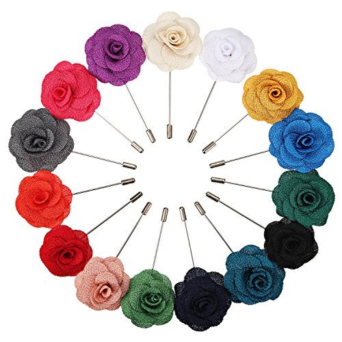 Pangda 15 Pieces Men's Lapel Pin for Men Suits Handmade Camellia Flower Boutonniere Pins for Men Wedding Bestman, 15 Color - Image 2