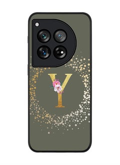 Rugged Black edge case for OnePlus 12R / OnePlus Ace 3 5G,Slim fit Soft Cover Custom Monogram Initial Letter Floral Pattern Alphabet - Y (Olive Green)