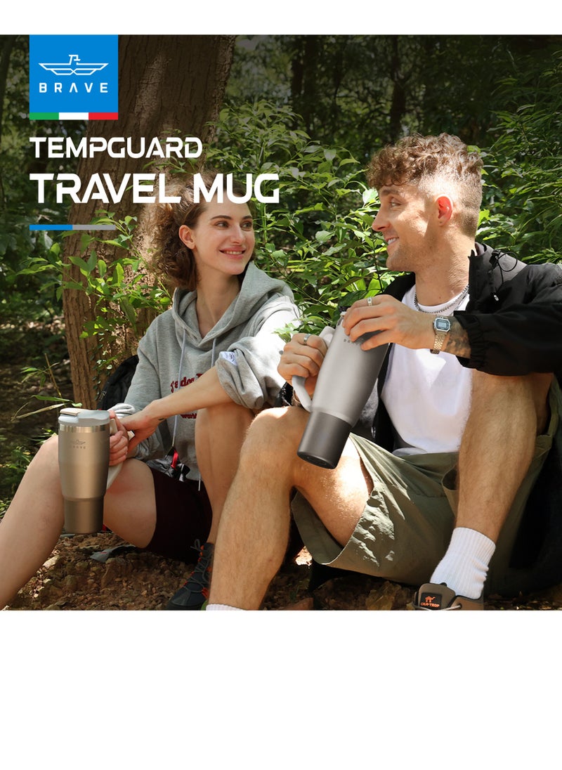 Temp Guard 40 oz (1200 ml) Stainless Steel Thermal Mug with Straw - Vacuum Insulated, 180° Rotating Handle, Includes 2 Leakproof Lids, Keeps Liquids Hot for 12 Hours and Cold for 24 Hours, BPA Free, Perfect for Office, Travel, and the Gym (Beige)