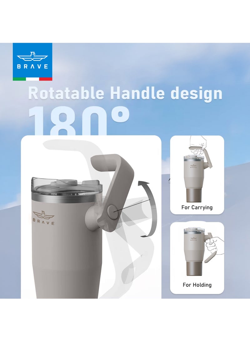 Temp Guard 40 oz (1200 ml) Stainless Steel Thermal Mug with Straw - Vacuum Insulated, 180° Rotating Handle, Includes 2 Leakproof Lids, Keeps Liquids Hot for 12 Hours and Cold for 24 Hours, BPA Free, Perfect for Office, Travel, and the Gym (Beige)
