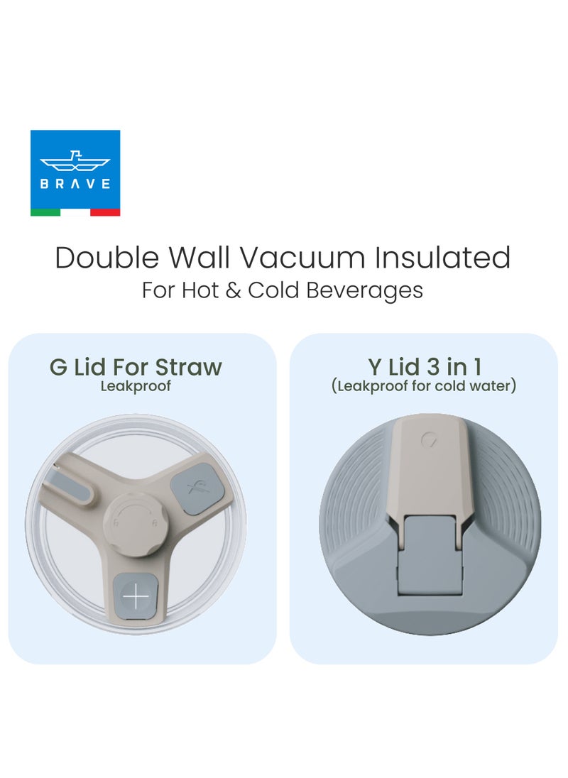 Temp Guard 40 oz (1200 ml) Stainless Steel Thermal Mug with Straw - Vacuum Insulated, 180° Rotating Handle, Includes 2 Leakproof Lids, Keeps Liquids Hot for 12 Hours and Cold for 24 Hours, BPA Free, Perfect for Office, Travel, and the Gym (Beige)
