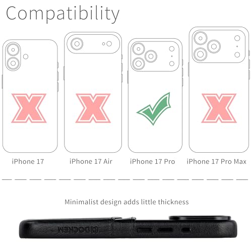Dockem Card Case for iPhone 17 Pro with Magnetic Mounting Plate Camera Control Button Wallet with 2 Holder Slots M2 Exec Premium Synthetic Leather Black - Image 3