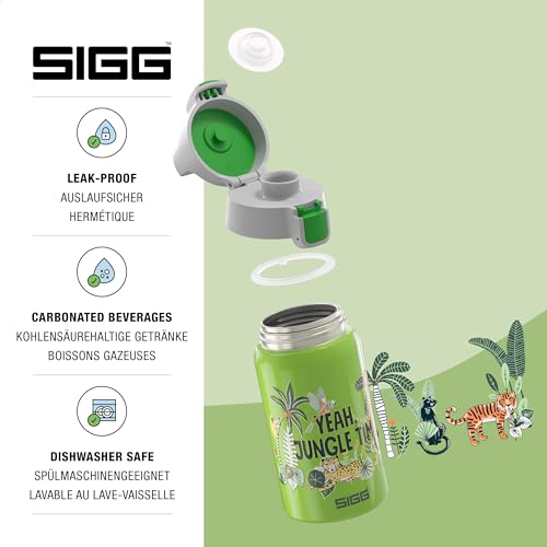 SIGG - Kids Water Bottle - Shield ONE Jungle - Leakproof - Lightweight - BPA Free - Stainless Steel - Green With Leopard - 17 Oz - Image 3