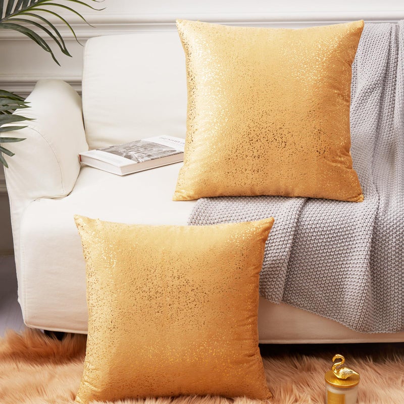 EUCIOR Rose Gold Pillow Cover Decor Soft Velvet Hidden Zipper Closure Accent Pink Velvet Pillow Cover 18x18 Set of 2 Throw Pillows for CouchBedroom