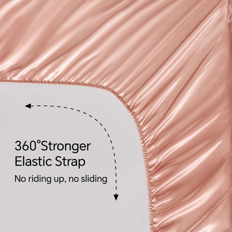 BEDELITE Satin Sheets Queen Size Bed Set  Luxury Soft Coral Pink Silky Sheets for Hair and Skin  Similar to Silk Bed Sheet Set 4 Pieces with 1 Deep Pocket Fitted Sheet  1 Flat Sheet  and 2 Pillowcases - Image 5