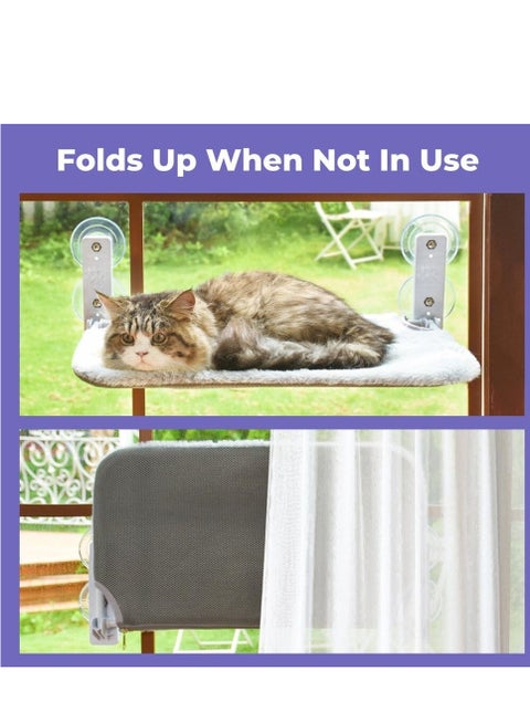 أرجوحة نافذة للقطط - سرير بمقعد مشمس مع أكواب شفط قوية وإطار متين - مكان موفر للمساحة للقطط للاسترخاء وحمامات الشمس ومشاهدة العالم الخارجي
