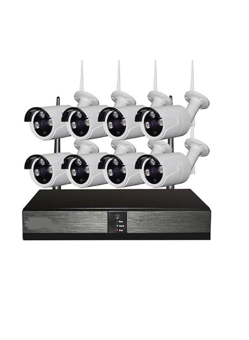 نظام مراقبة فيديو لاسلكي CCTV – طقم NVR واي فاي 8 قنوات مع 8 كاميرات IP خارجية مقاومة للماء بدقة 2.0 ميجابكسل ورؤية ليلية بالأشعة تحت الحمراء
