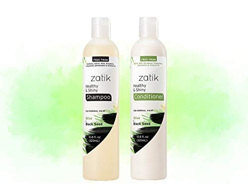zatik زاتيك ناتشورالز - شامبو صحي ولامع بزيت الزيتون والحبة السوداء - نباتي، خالي من السموم، مكثف، آمن للشعر المعالج بالألوان، 10.8 أونصة سائلة، 320 مل. - Image 3