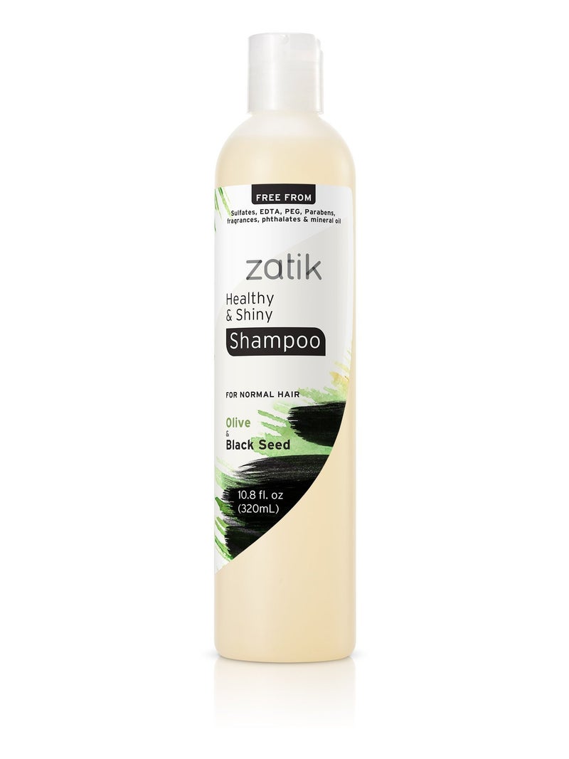 zatik زاتيك ناتشورالز - شامبو صحي ولامع بزيت الزيتون والحبة السوداء - نباتي، خالي من السموم، مكثف، آمن للشعر المعالج بالألوان، 10.8 أونصة سائلة، 320 مل. - Image 1