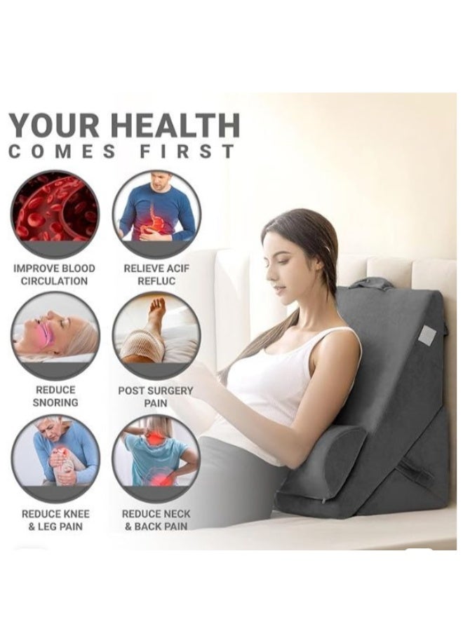Orthopedic 12-in-1 Convertible Wedge Pillow with Headrest, Gel Memory Foam Support Cushion for Reading, Sitting, Back and Leg Support, Washable Cover - Image 4