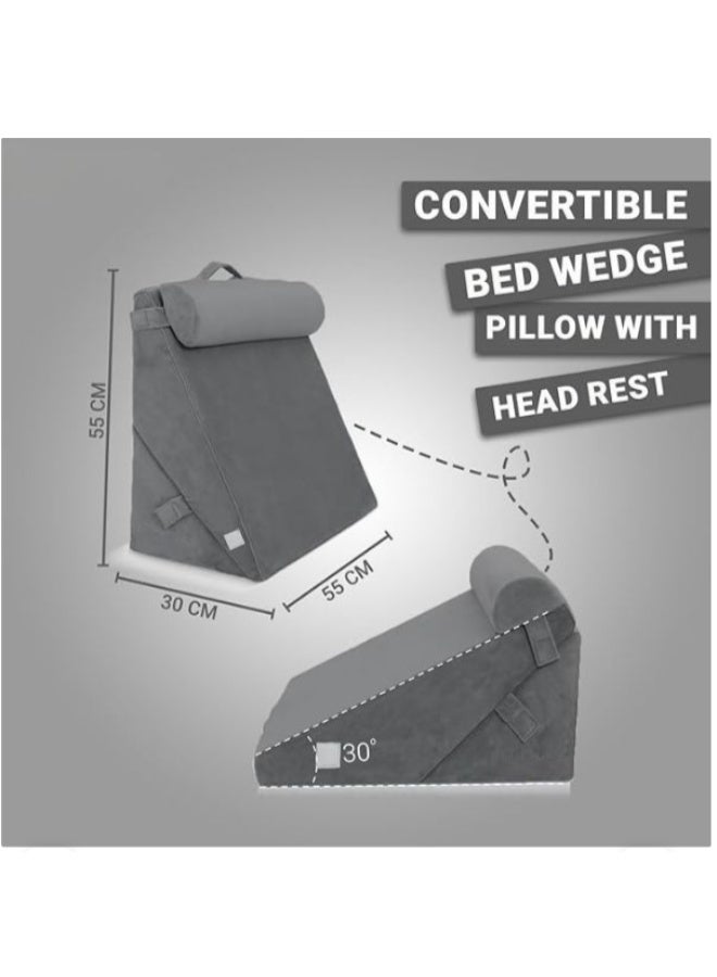 Orthopedic 12-in-1 Convertible Wedge Pillow with Headrest, Gel Memory Foam Support Cushion for Reading, Sitting, Back and Leg Support, Washable Cover - Image 3