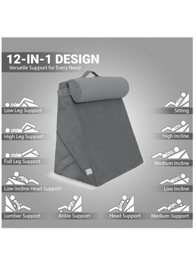 Orthopedic 12-in-1 Convertible Wedge Pillow with Headrest, Gel Memory Foam Support Cushion for Reading, Sitting, Back and Leg Support, Washable Cover - Image 5