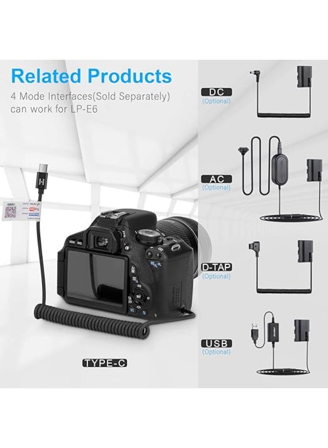 TUNKE Camera Dummy Battery Type-C to LP-E6NH, for Canon R5, R5 C, R6, R7, R, 5D II/III/IV, 6D, 6D II, 7D, 7D II, 60D, 60Da, 70D, 80D, 90D, XC10, XC15, 5DS, 5DS R Cameras - Image 3