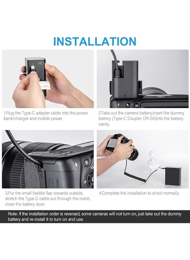 TUNKE Camera Dummy Battery Type-C to LP-E6NH, for Canon R5, R5 C, R6, R7, R, 5D II/III/IV, 6D, 6D II, 7D, 7D II, 60D, 60Da, 70D, 80D, 90D, XC10, XC15, 5DS, 5DS R Cameras - Image 5