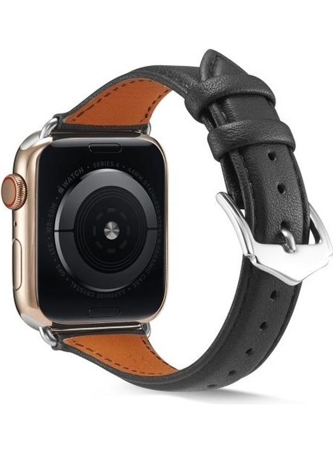 نيبمينينت سوار من الجلد الطبيعي لساعة أبل سيريز 7/6/SE/5/4/3/2/1 45/44/42 مم أسود - Image 1