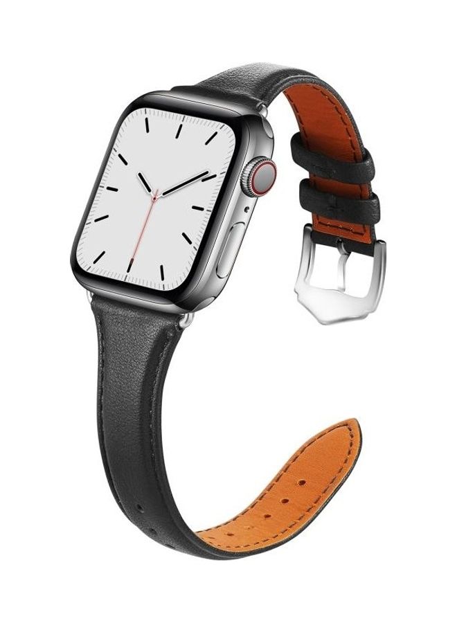 نيبمينينت سوار من الجلد الطبيعي لساعة أبل سيريز 7/6/SE/5/4/3/2/1 45/44/42 مم أسود - Image 4