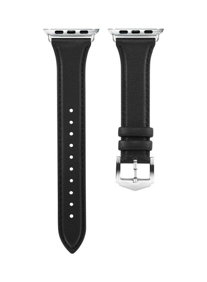 نيبمينينت سوار من الجلد الطبيعي لساعة أبل سيريز 7/6/SE/5/4/3/2/1 45/44/42 مم أسود - Image 2