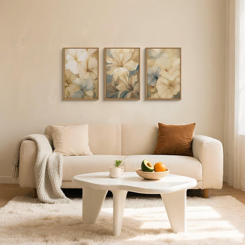 KAIRNE Abstract Floral Framed Canvas Wall Art Set of 3, Modern Neutral Flower Prints, Boho Botanical Artwork for Living Room Bedroom Office, 16Ã—24inch - Image 2