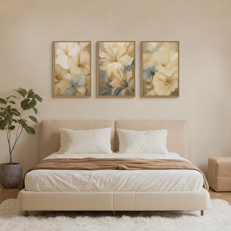 KAIRNE Abstract Floral Framed Canvas Wall Art Set of 3, Modern Neutral Flower Prints, Boho Botanical Artwork for Living Room Bedroom Office, 16Ã—24inch - Image 3