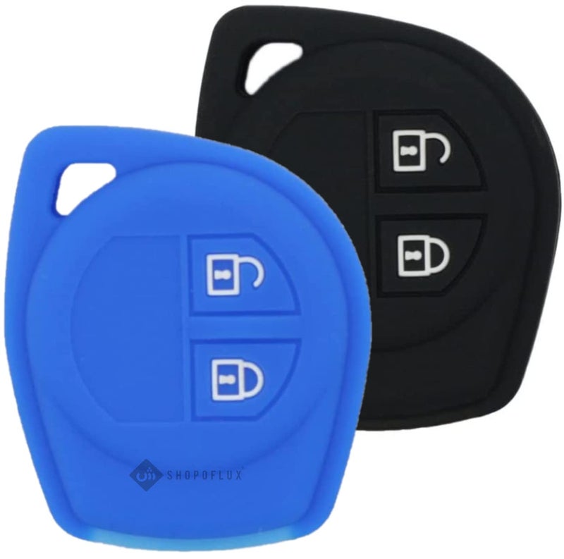 Shopoflux Silicone Key Cover Compatible with Maruti Suzuki Swift | Wagonr | Baleno | Celerio | Swift Dzire | Ertiga | Alto | Fronx | Breza | S Presso | Ignis (Black + Blue) - Image 1