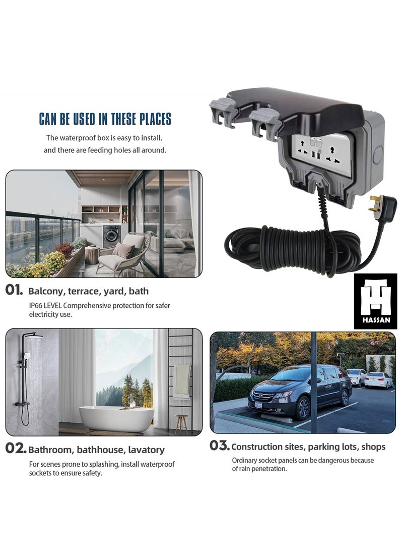 Hassan Hassan Waterproof 13A Universal Extension Socket with 2 USB Ports - High Quality Material, Ample Cable Length, User-Friendly Design, IP66 Rated  - Image 4