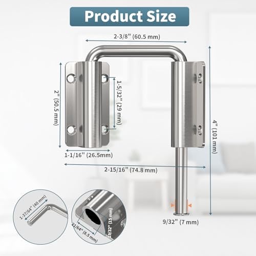 YogePote Upgraded Sliding Door Loop Lock 238 UShaped MultiAngle Lock for 90180 Degree Sliding Barn Door Fence Window Closet Wardrobe Aluminum Alloy Security Gate Latches Silver2PCS - Image 3
