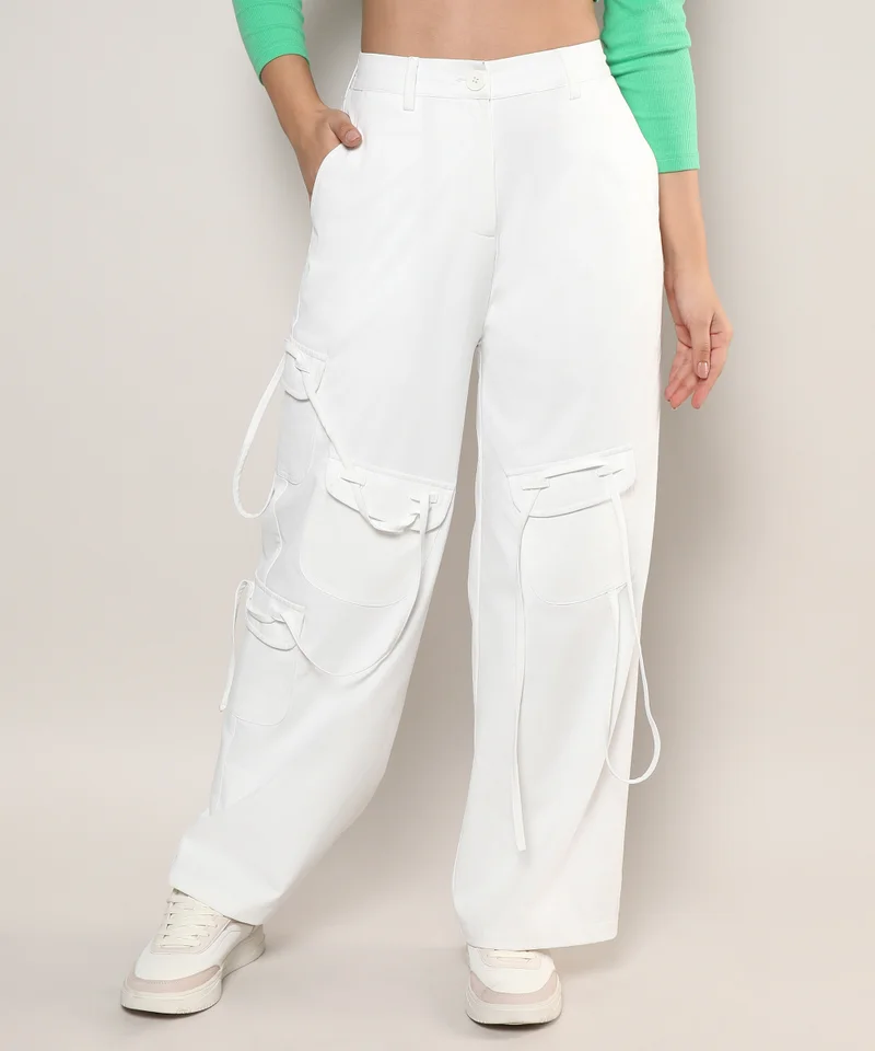 كامبوس سوترا بنطلون نسائي كارغو أبيض سادة