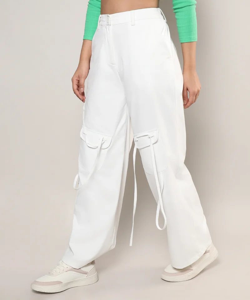 Pinacolada  Women's Chalk White Solid Cargo Trousers for Women | Best Price UAE
