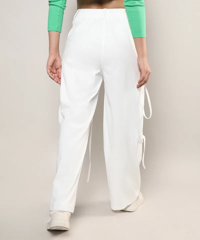Pinacolada  Women's Chalk White Solid Cargo Trousers for Women | Best Price UAE