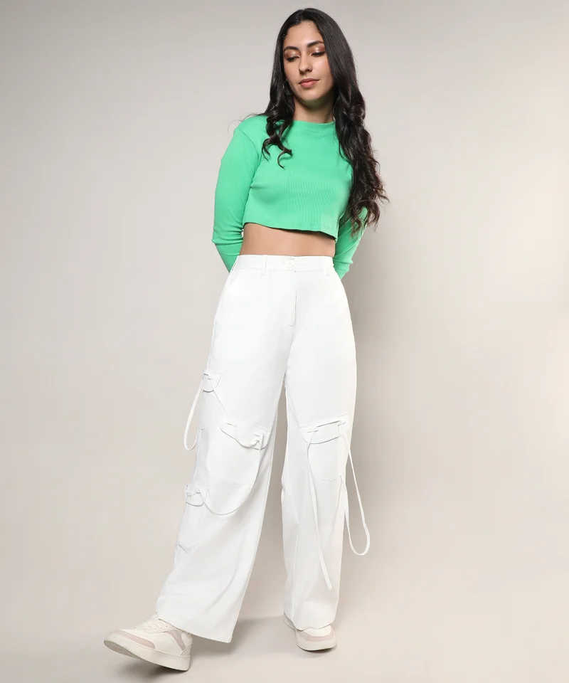Pinacolada  Women's Chalk White Solid Cargo Trousers for Women | Best Price UAE