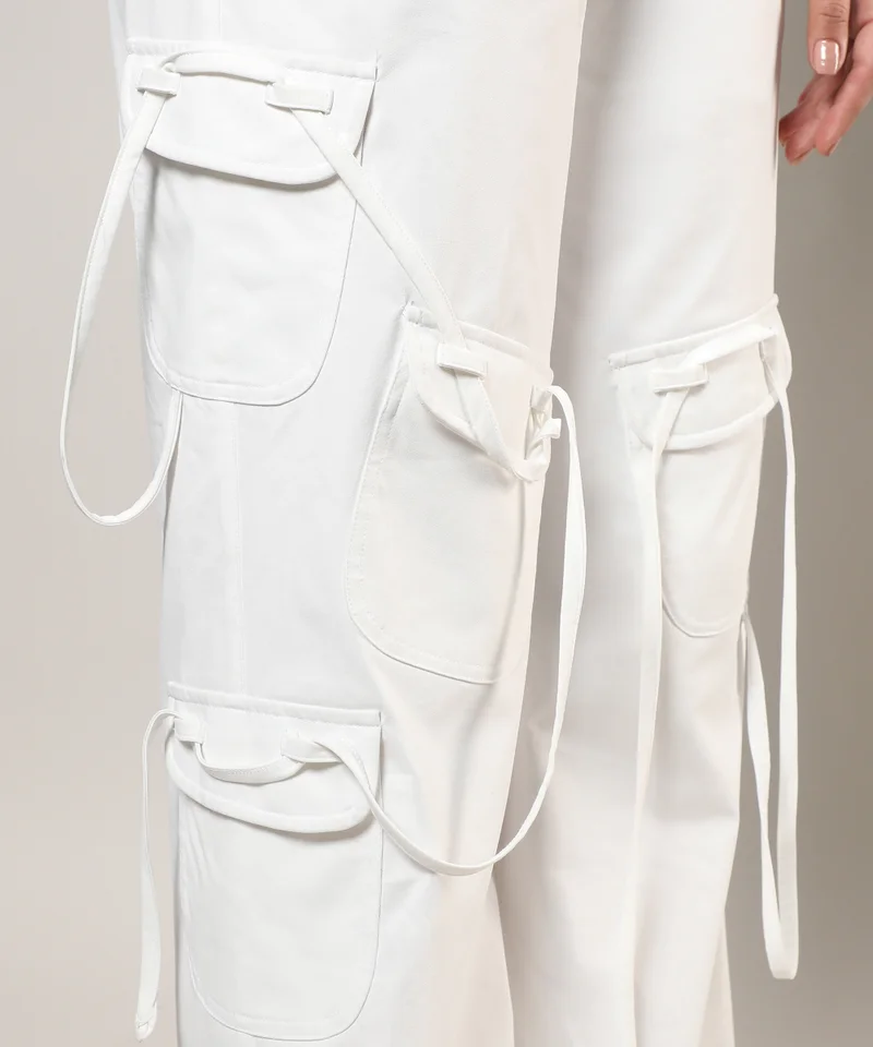 Pinacolada  Women's Chalk White Solid Cargo Trousers for Women | Best Price UAE