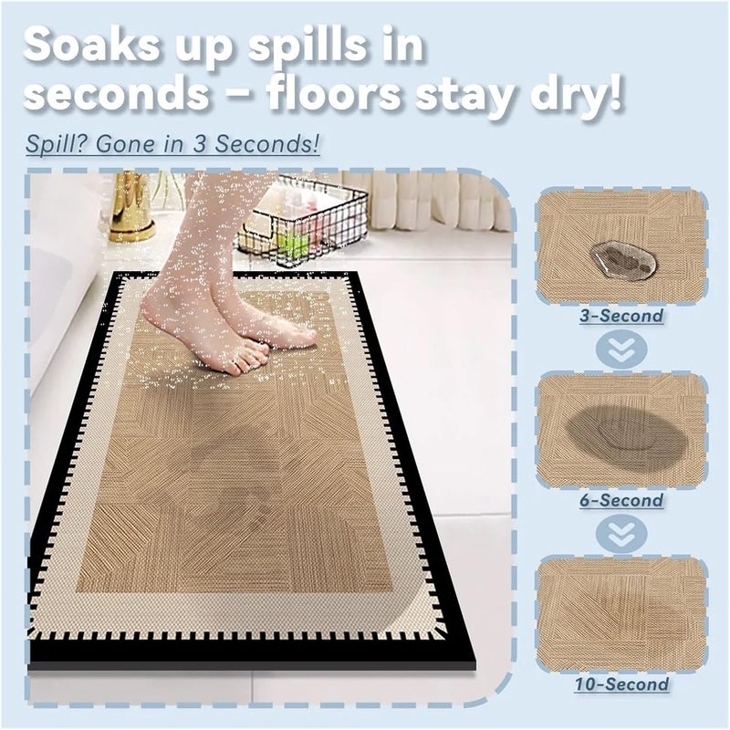Luxury Vintage Diatomite Bath Mat Bathroom Carpet Super Absorbent Shower Foot Mats Non Slip Quick Dry Toilet Room Rugs Doormat(C,60cmx90cm) - Image 3