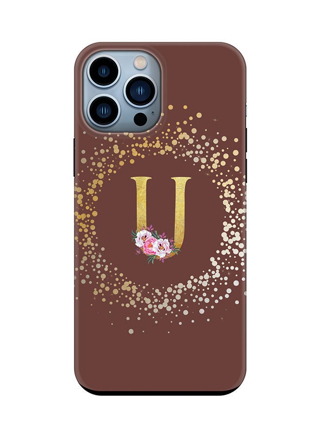 Stylizedd Monogram Tough Series for Apple iPhone 13 Pro Max Custom Initials Floral Pattern Tough Pro Dual Layer hybrid PC inner TPU protection Alphabet- U (Brown) - Image 1
