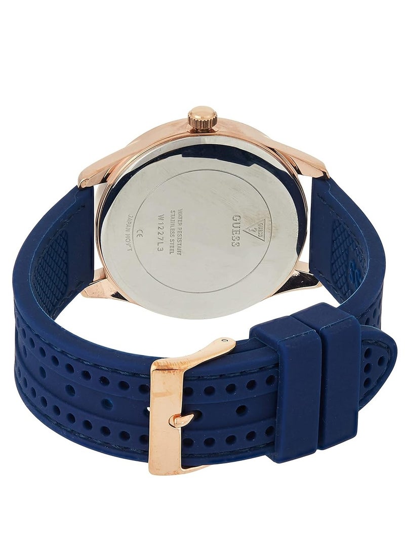 GUESS - W1227L3 - WATCH FOR LADIES ROSE GOLD WITH PLAIN STAINLESS STEEL - BLUE SILICONE STRAP - Image 2