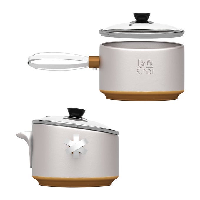 BRUCHAI BREWER CLASSIC CHAI BREWING POT WITH BUILTIN MESH STRAINER NOMESS BREWING VESSEL WITH NONSTICK COATING PATENTED HANDY BREW POUR STEEL TEAPOT WITH BURNPROOF HANDLE