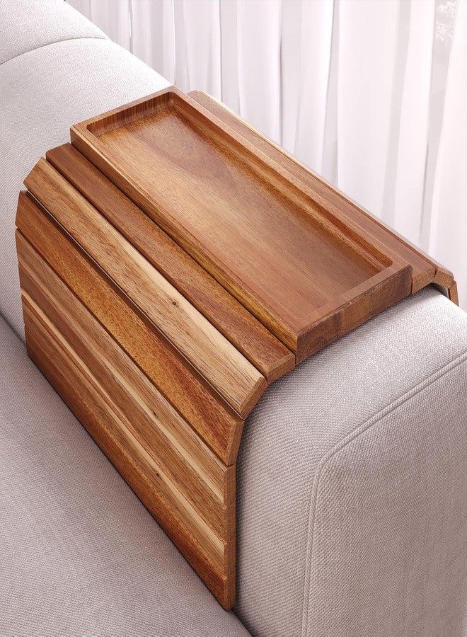 Danfoxer Sofa Arm Tray,Acacia Wood Folding Couch Arm Tray,Sofa Armrest Trays with Anti-Slip Pad for Drinks,Snacks,Phone,Remote Control - Image 1
