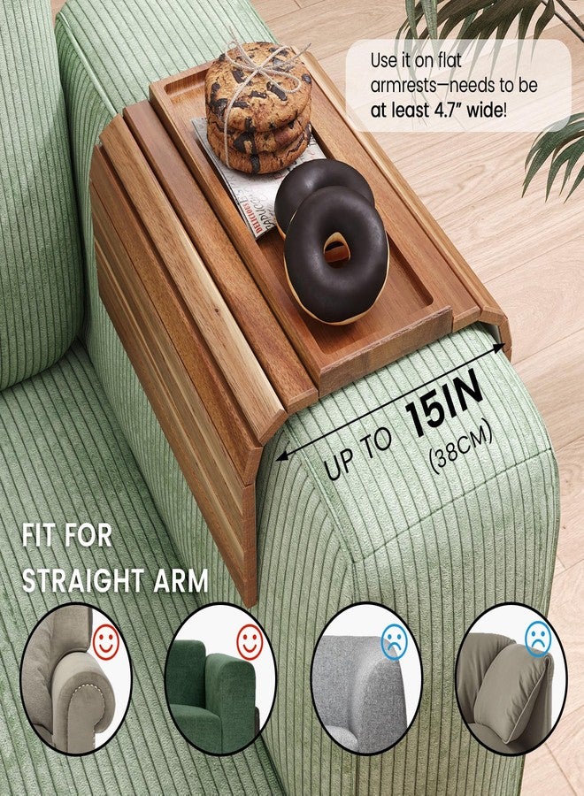 Danfoxer Sofa Arm Tray,Acacia Wood Folding Couch Arm Tray,Sofa Armrest Trays with Anti-Slip Pad for Drinks,Snacks,Phone,Remote Control - Image 3