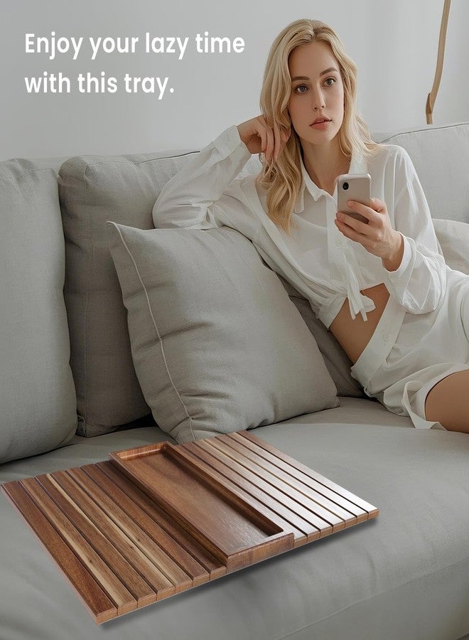 Danfoxer Sofa Arm Tray,Acacia Wood Folding Couch Arm Tray,Sofa Armrest Trays with Anti-Slip Pad for Drinks,Snacks,Phone,Remote Control - Image 5
