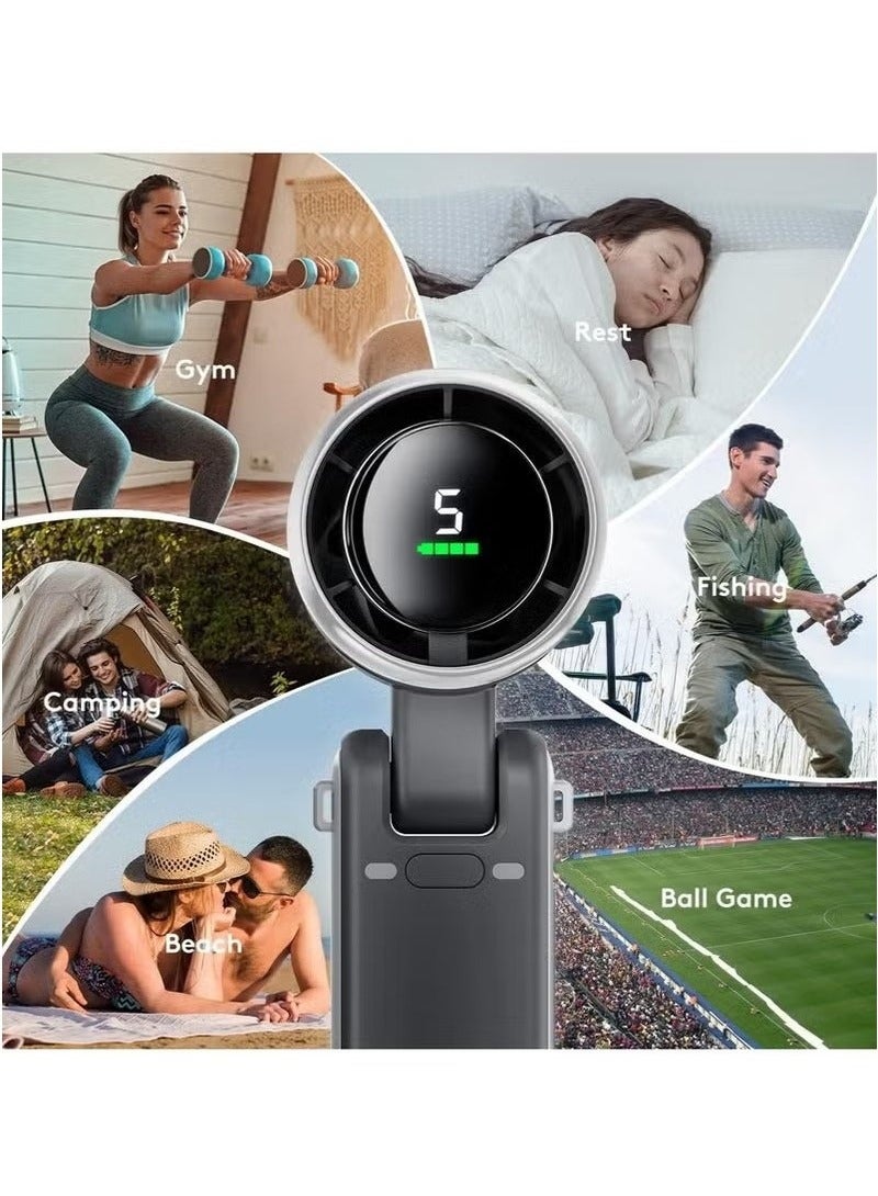 JAJEEK Portable Handheld Mini Fan with Ultra-Fast 50000 RPM Motor, Foldable TurboFan Design, Powerful 3600mAh Type-C Rechargeable Battery, 5 Adjustable Speed Levels, Digital Display for Precise Control, Compact & Lightweight, Perfect for Travel, Outdoor Activities, Office, and Everyday Use – Ideal Cooling Solution for Men and Women in Black - Image 1