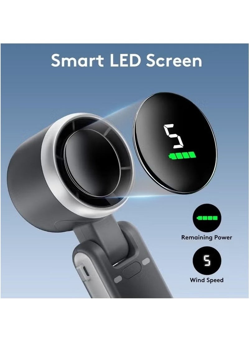 JAJEEK Portable Handheld Mini Fan with Ultra-Fast 50000 RPM Motor, Foldable TurboFan Design, Powerful 3600mAh Type-C Rechargeable Battery, 5 Adjustable Speed Levels, Digital Display for Precise Control, Compact & Lightweight, Perfect for Travel, Outdoor Activities, Office, and Everyday Use – Ideal Cooling Solution for Men and Women in Black - Image 2