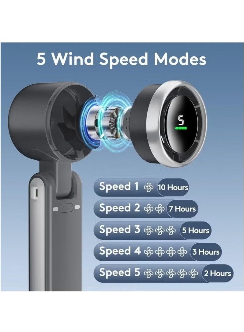 JAJEEK Portable Handheld Mini Fan with Ultra-Fast 50000 RPM Motor, Foldable TurboFan Design, Powerful 3600mAh Type-C Rechargeable Battery, 5 Adjustable Speed Levels, Digital Display for Precise Control, Compact & Lightweight, Perfect for Travel, Outdoor Activities, Office, and Everyday Use – Ideal Cooling Solution for Men and Women in Black - Image 4