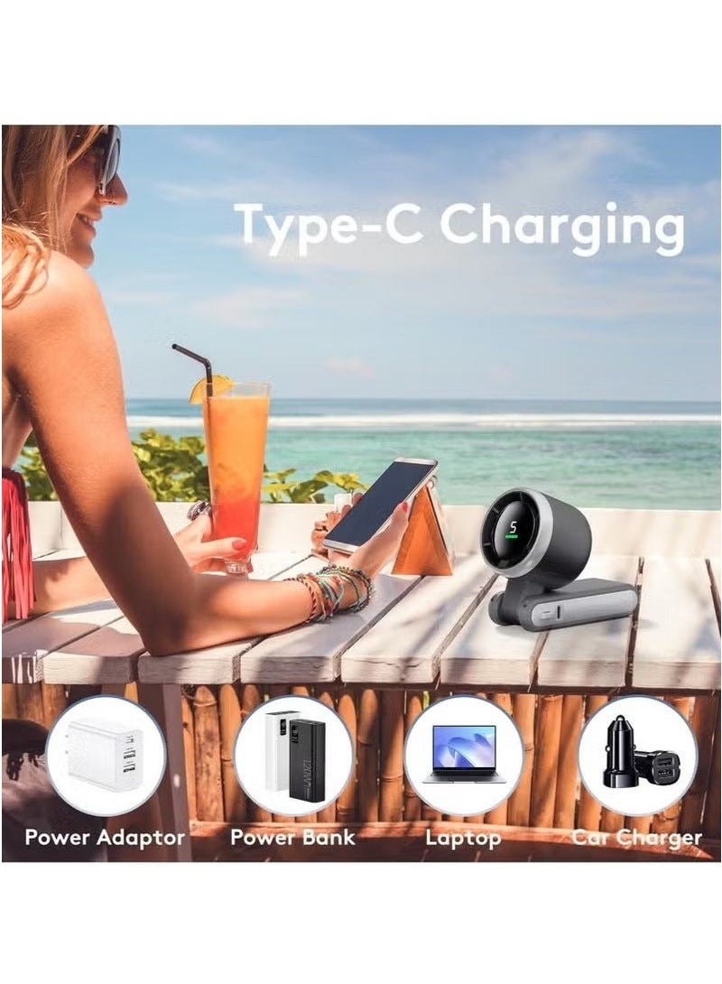 JAJEEK Portable Handheld Mini Fan with Ultra-Fast 50000 RPM Motor, Foldable TurboFan Design, Powerful 3600mAh Type-C Rechargeable Battery, 5 Adjustable Speed Levels, Digital Display for Precise Control, Compact & Lightweight, Perfect for Travel, Outdoor Activities, Office, and Everyday Use – Ideal Cooling Solution for Men and Women in Black - Image 5