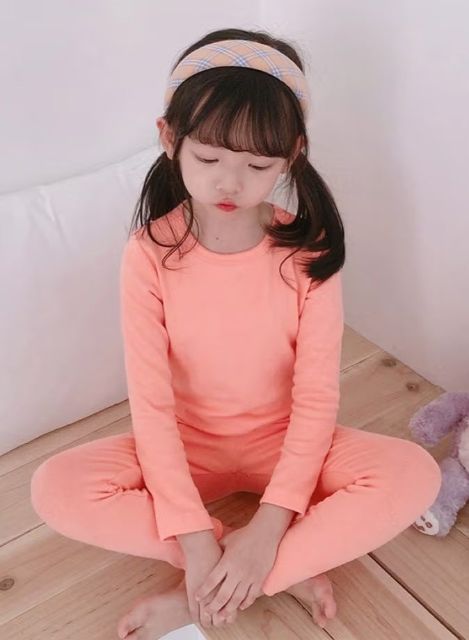 مجموعة ملابس داخلية حرارية للأطفال بلون واحد، قمصان وسروال ناعم، مجموعة ملابس نوم ناعمة للأطفال - Image 1