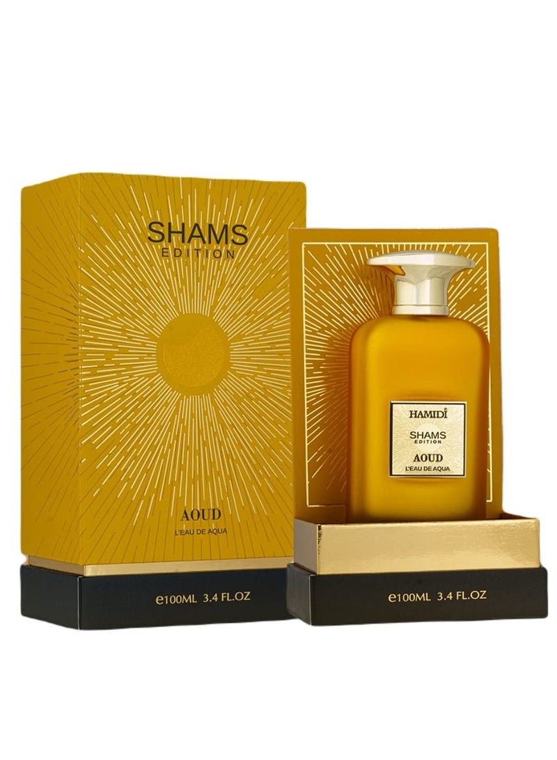 HAMIDI عطر حميدي شمس إيديشن عود ل'eau دي أكوا للرجال والنساء 100 مل، عطر مائي، يدوم طويلاً - Image 1